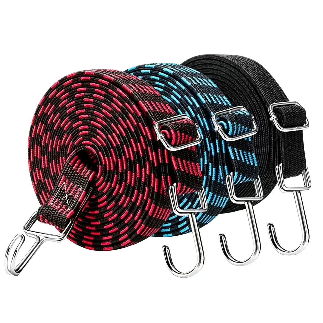 Jump Rope - สายรัดยางยืดปรับความยาวได้ 1-2 เมตร พร้อมตะขอ, สายรัดบันจี้จัมพ์แบบยืดหยุ่นสำหรับงานหนัก, สายรัดกระเป๋าเดินทางพร้อมหัวเข็มขัดโลหะกันสนิม