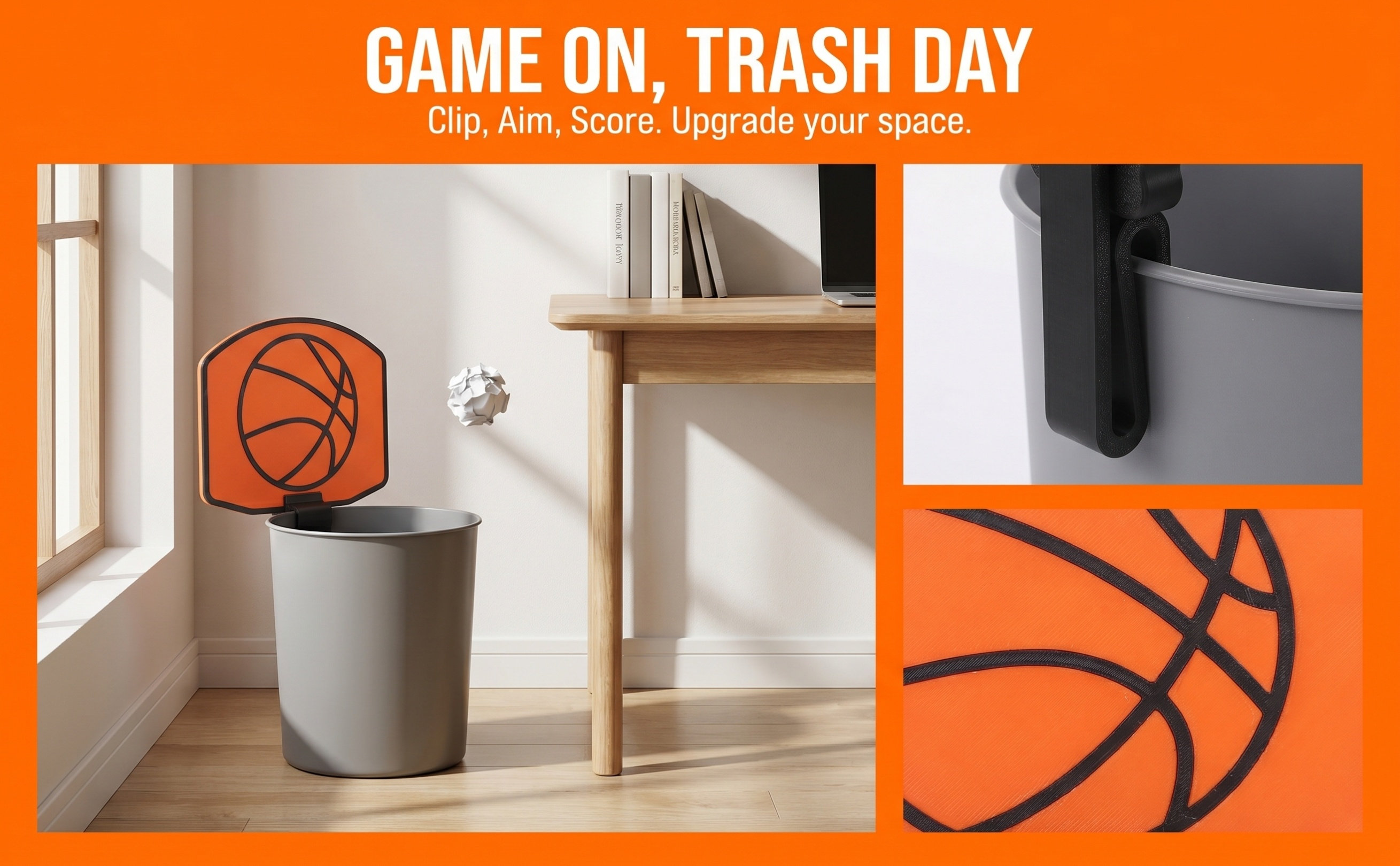 Basketball Hoop - ห่วงบาสเกตบอลขนาดเล็กแบบหนีบ พร้อมแผ่นหลังดีไซน์เรียบหรู สำหรับถังขยะ ใช้ตกแต่งภายในสำนักงาน ห้องนอน ใช้งานได้จริง