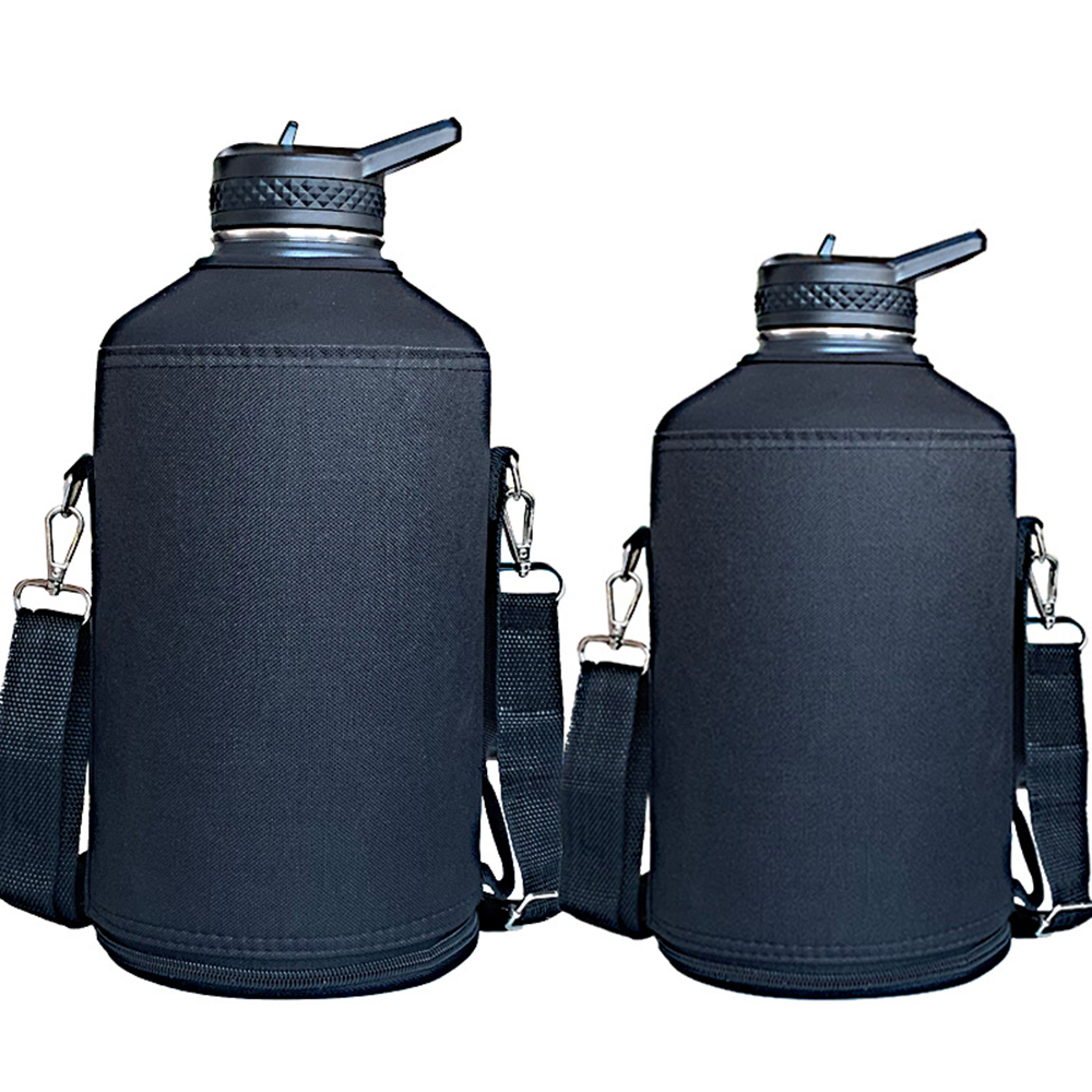 Sports Water Bottle Insulated - 64 ออนซ์ 128 ออนซ์ที่วางขวดน้ํากีฬาพร้อมสายคล้องไหล่กระเป๋าแบบพกพาความร้อนสูญญากาศแก้วแขนฝาครอบป้องกันผู้ให้บริการ